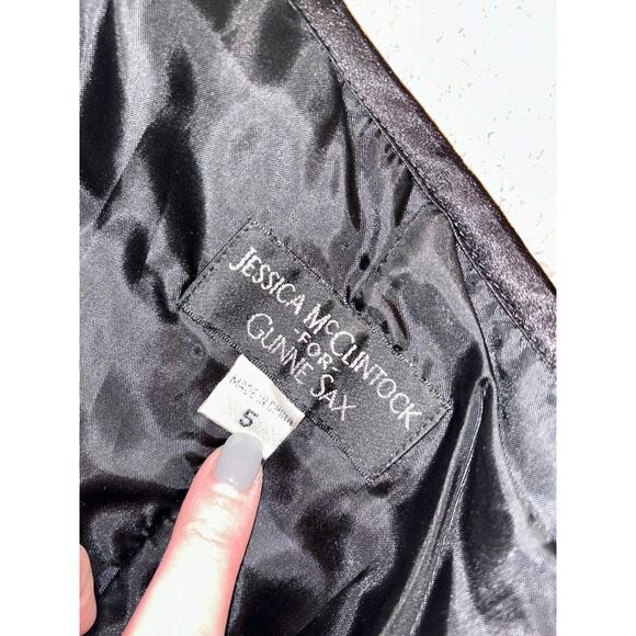 Jessica McClintok Gunne Sax 5 LBD Blue Strapless Satin Fit Flare Dress Blue Bow‎ - Picture 8 of 13